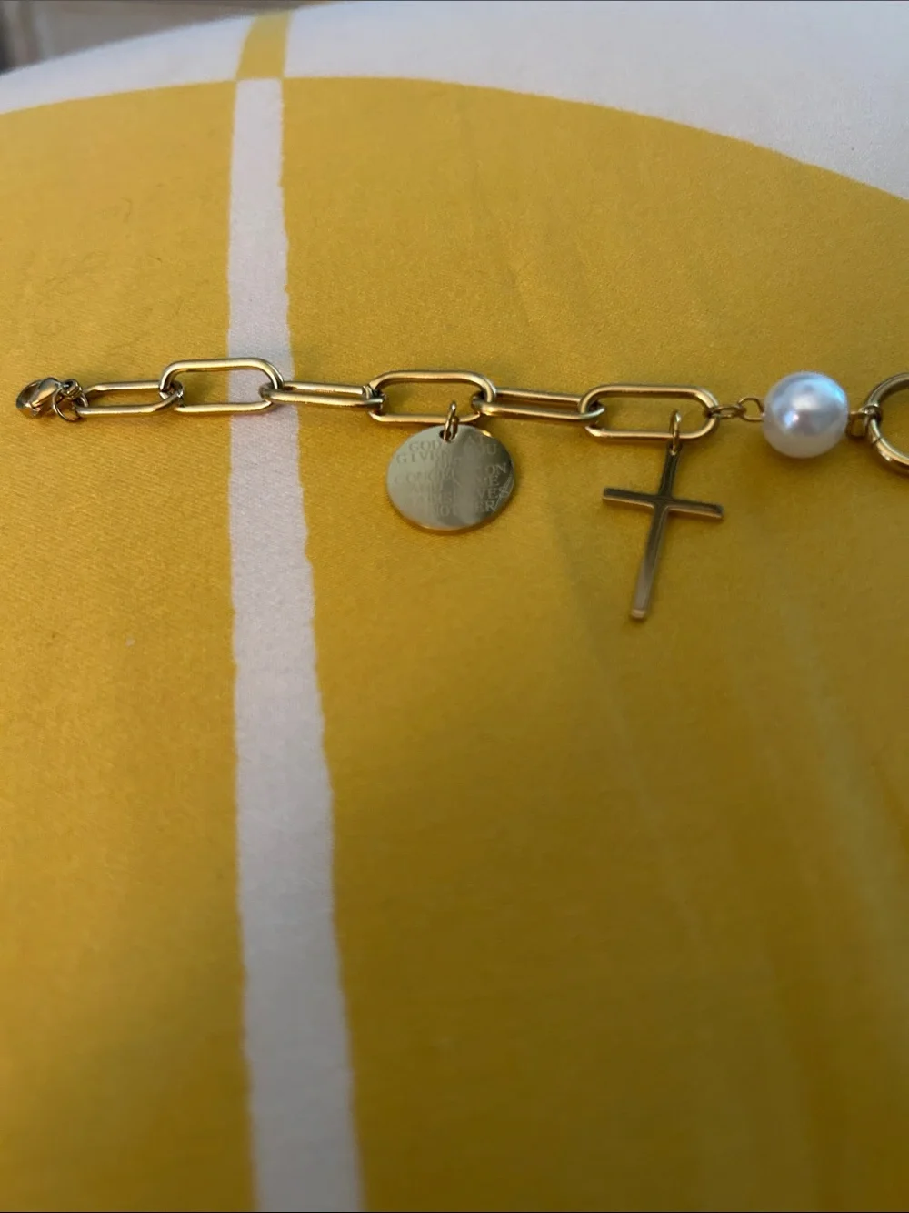 Gold Pearl & Cross Charm Bracelet - Women's Jewelry NWOT